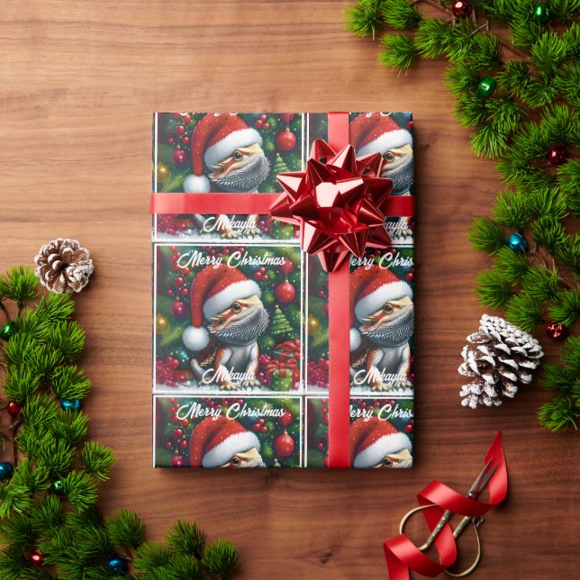 Papier Cadeau Dragon à seins mignons et chapeau de Santa (Cadeau de vacances)