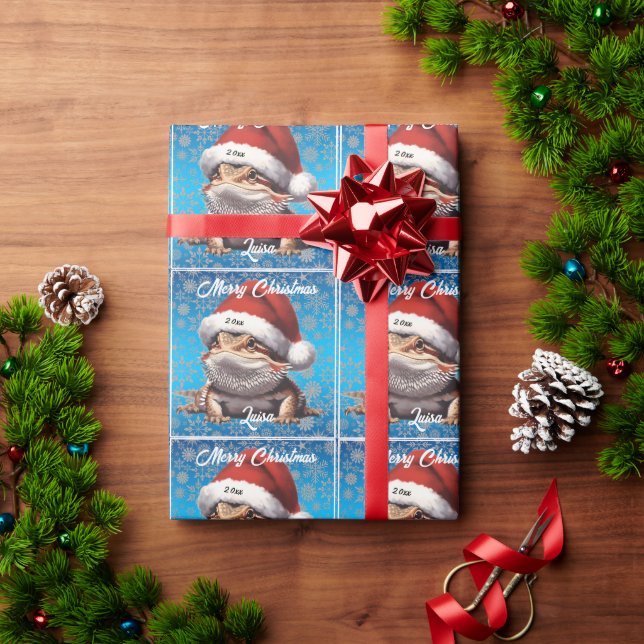 Papier Cadeau Dragon à seins mignons et chapeau de Santa (Cadeau de vacances)