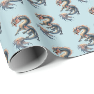 Papier Cadeau Dragon Aquatique