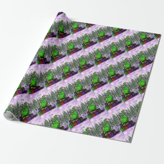 Papier Cadeau Dragon avec une amas des présents (Déroulé)