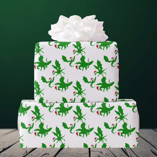 Papier Cadeau Dragon de Noël à Santa Hats Imaginaire Cool (Créateur téléchargé)