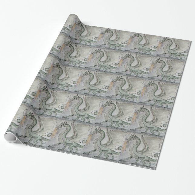 Papier Cadeau Dragon de respiration incendie (Déroulé)