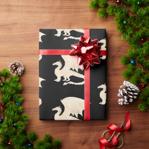 Papier Cadeau Dragon d'or sur fond noir