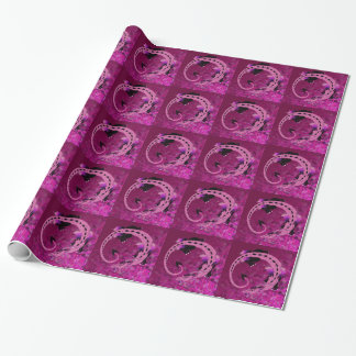 Papier Cadeau Dragon enroulé rose texturisé