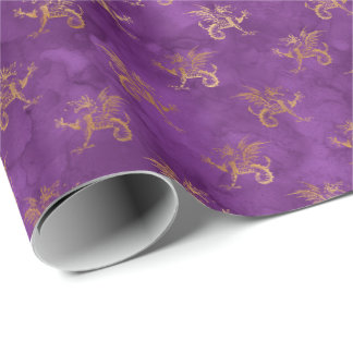 Papier Cadeau Dragon Halloween Spell Gold Purple Motif