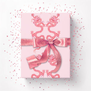 Papier Cadeau Dragon Impérial en Rose