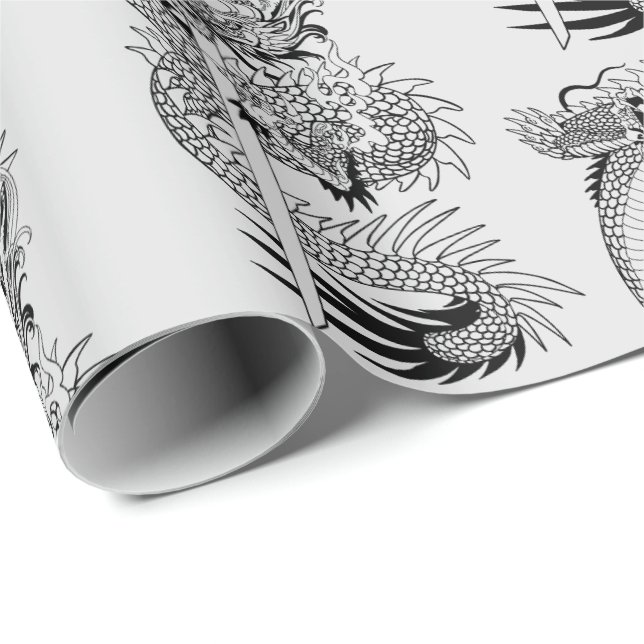 Papier Cadeau Dragon japonais avec papier d'emballage katana (Coin rond)