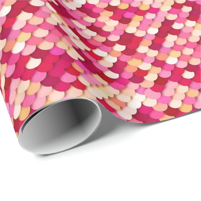 Papier Cadeau "Dragon Scales" - magenta, rose chaud et pêche (Coin rond)