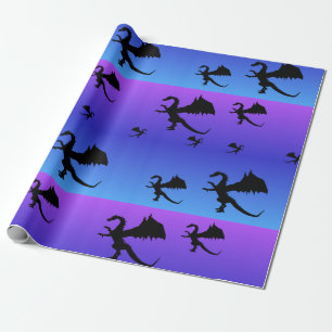Papier Cadeau Dragon volant Silhouette violet bleu