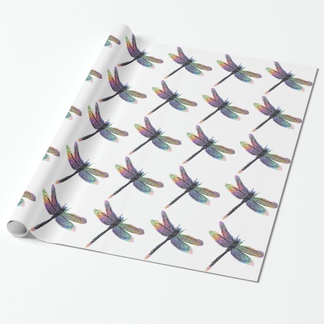 Papier Cadeau Dragonfly tirée à la main avec arc-en-ciel (Déroulé)