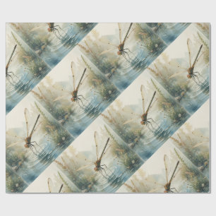 Papier Cadeau Dragonfly Watercolor Style Lake