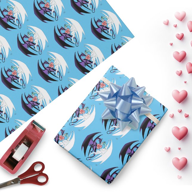 Papier Cadeau Dragons Love Heart Blue (Créateur téléchargé)
