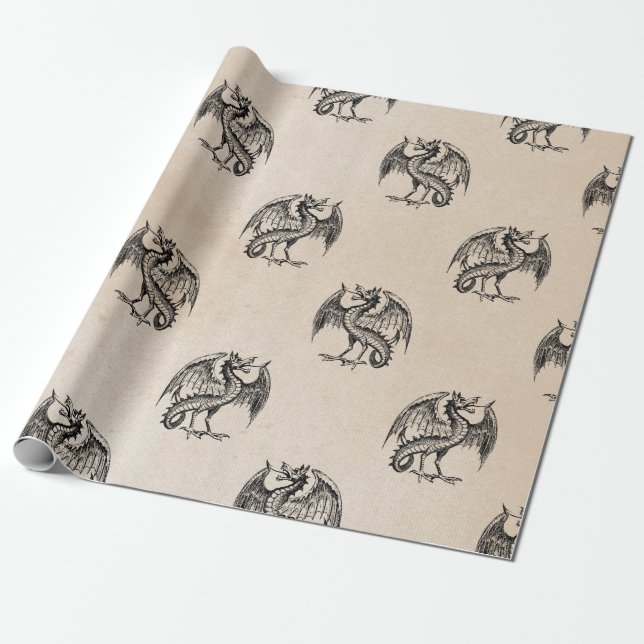 Papier Cadeau Dragons noirs sur Tan (Déroulé)