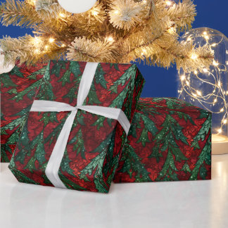 Papier Cadeau Dramatic Gothic Red & Green Glitter Christmas Tree