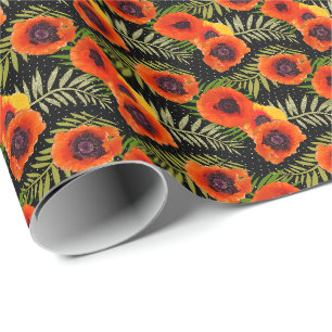 Papier Cadeau Drame Red Orange Poppies