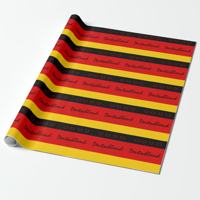 Papier Cadeau Drapeau allemand aux coeurs rouges Deutschland/fan (Déroulé)