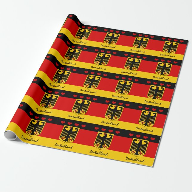 Papier Cadeau Drapeau allemand & Coeurs Allemagne /sports Deutsc (Déroulé)