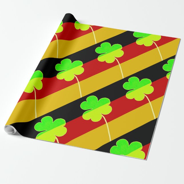 Papier Cadeau Drapeau allemand irlandais Trèfle Shamrock St. Pat (Déroulé)