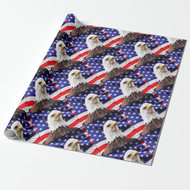 Papier Cadeau Drapeau américain avec Eagle (Déroulé)