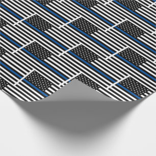 Papier Cadeau Drapeau américain de la ligne bleue mince de la p