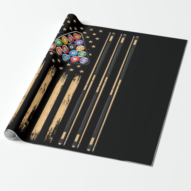 Papier Cadeau Drapeau américain du joueur de pool (Déroulé)