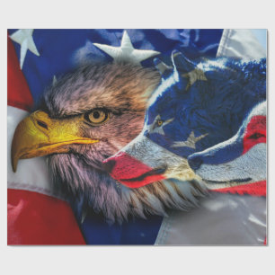 Papier Cadeau Drapeau américain du loup d'aigle chauve