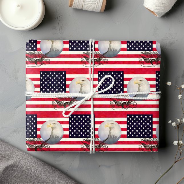 Papier Cadeau Drapeau Américain Et Aigle (Créateur téléchargé)