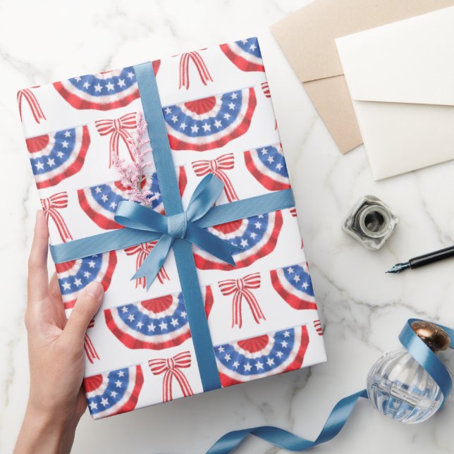 Papier Cadeau Drapeau américain et nœuds en bunting d'été améric (Cadeaux)
