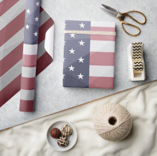 Papier Cadeau Drapeau américain Rouge Blanc Bleu Motif géométriq