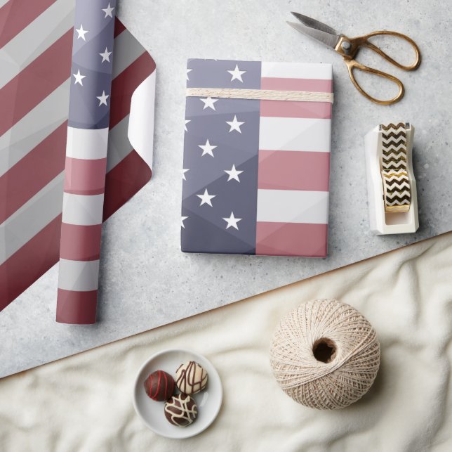 Papier Cadeau Drapeau américain Rouge Blanc Bleu Motif géométriq (Artisanat)