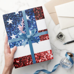 Papier Cadeau Drapeau américain rouge et bleu parties scintillan