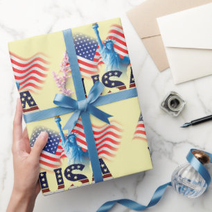 Papier Cadeau Drapeau Américain Statue De La Liberté, 4 juillet