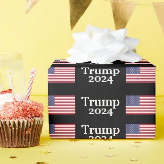 Papier Cadeau Drapeau américain Trump 2024 sur noir