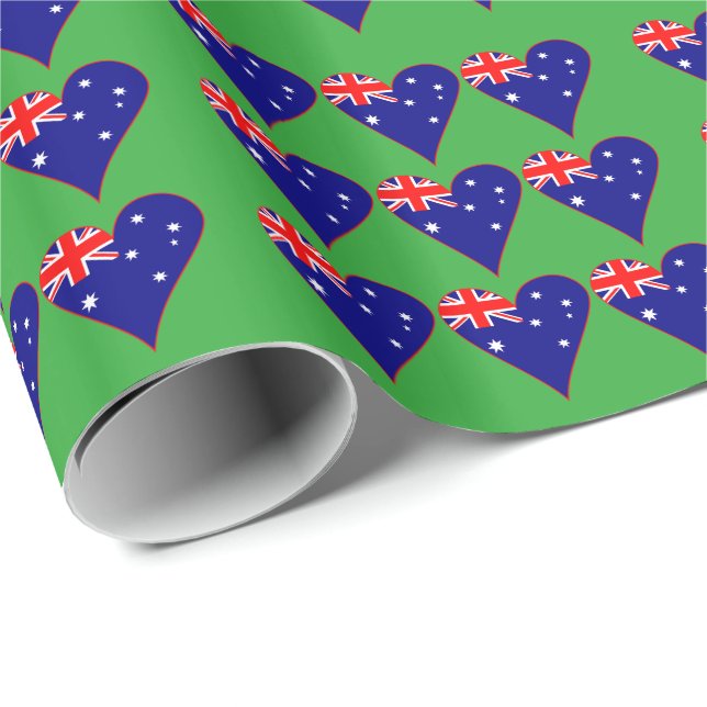Papier Cadeau Drapeau australien en forme de cœur funky sur fond (Coin rond)