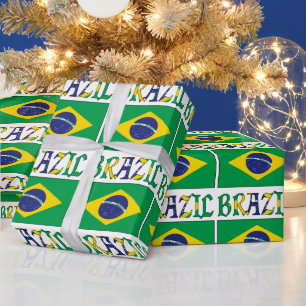 Papier Cadeau Drapeau brésilien avec le mot Brésil en mosaïque