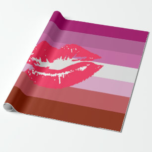 Papier Cadeau Drapeau de fierté lesbienne au rouge à lèvres