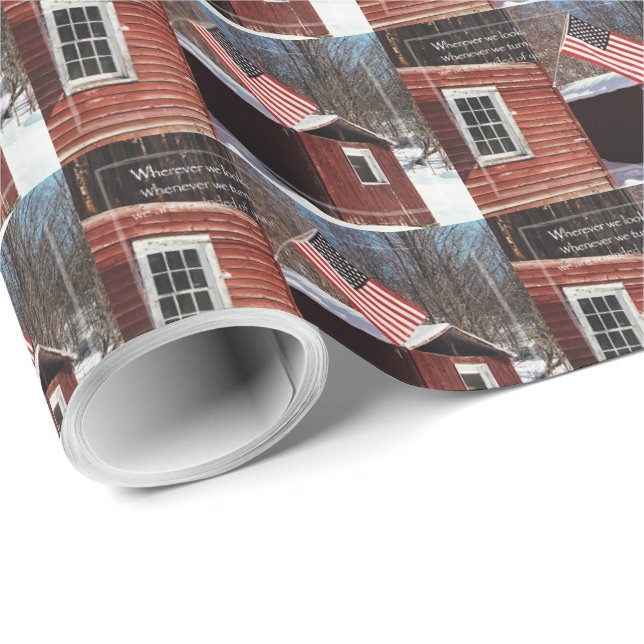 Papier Cadeau Drapeau De Grange Rappels Patriotiques Tout Autour (Coin rond)