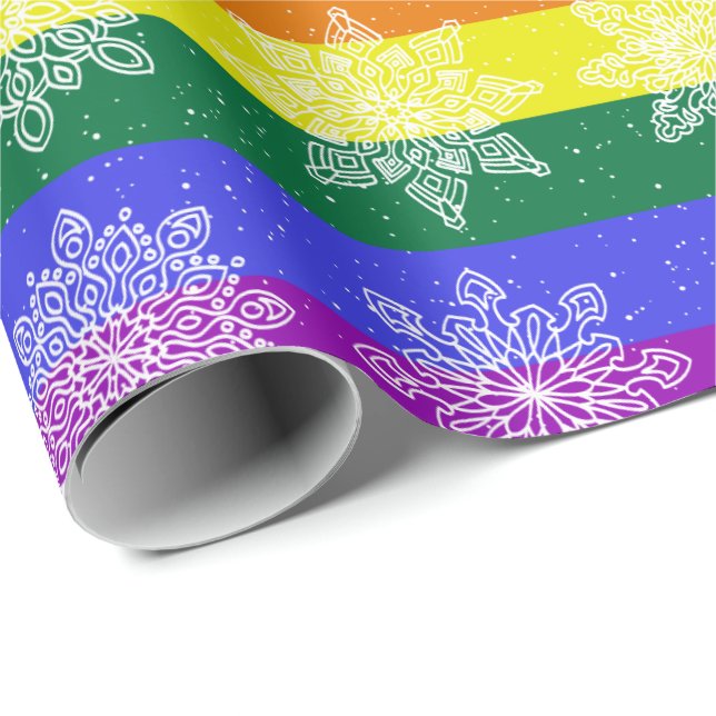 Papier Cadeau Drapeau de la fierté Noël Motif de flocon (Coin rond)