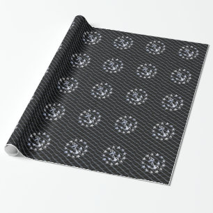 Papier Cadeau Drapeau de la marine de yacht d'argent sur Grille 