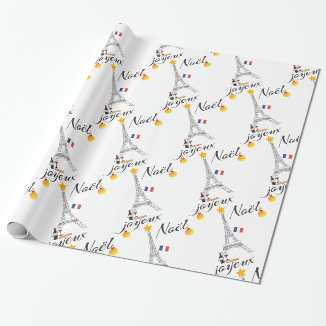 Papier Cadeau Drapeau de Tour Eiffel de la France Joyeux Noel (Déroulé)