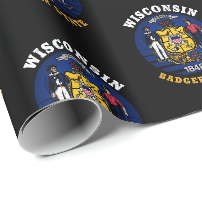 PAPIER CADEAU DRAPEAU D'ÉTAT WISCONSIN BADGER (Coin rond)