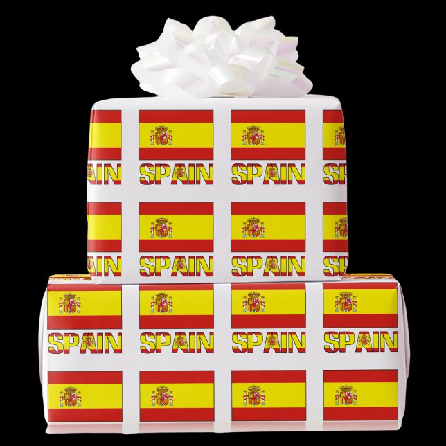 Papier Cadeau Drapeau espagnol et espagnol (Gift wrapping paper with Tiled Spanish Flag and the word SPAIN below in the colors of the flag.)