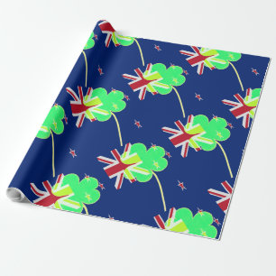 Papier Cadeau Drapeau irlandais Nouvelle-Zélande Shamrock Clover