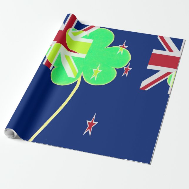 Papier Cadeau Drapeau irlandais Nouvelle-Zélande Shamrock Clover (Déroulé)