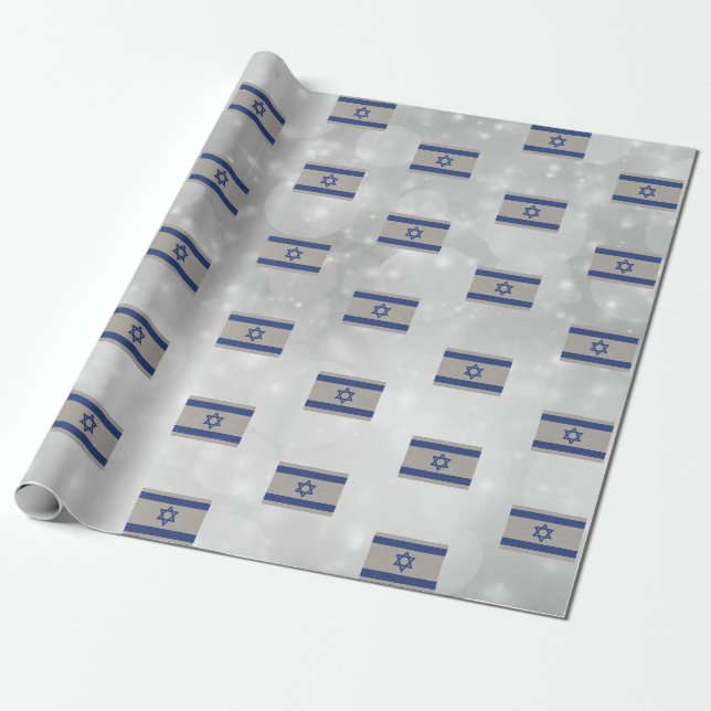 Papier Cadeau Drapeau Israël de Sion bleu argent (Déroulé)