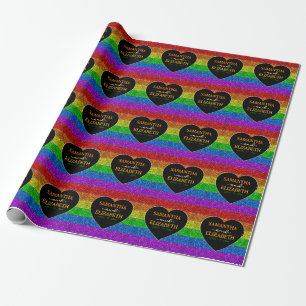 Papier Cadeau Drapeau LGBT coeur arc-en-ciel scintille mariage g