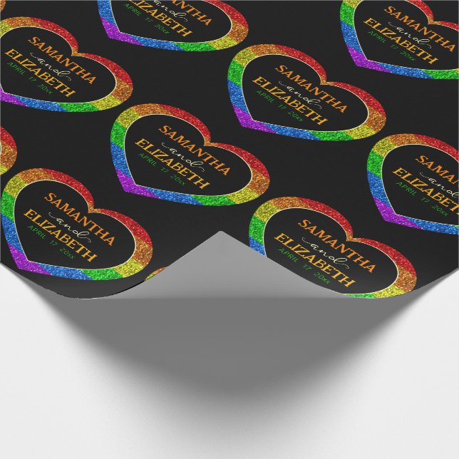 Papier Cadeau Drapeau LGBT coeur arc-en-ciel scintille mariage g (Coin)