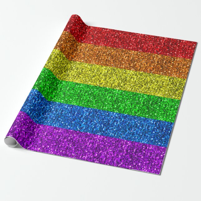 Papier Cadeau Drapeau LGBT vibrante parties scintillant arc-en-c (Déroulé)