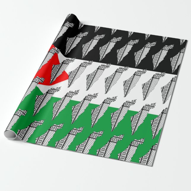 Papier Cadeau Drapeau palestinien et carte avec Motif Keffiyeg (Déroulé)