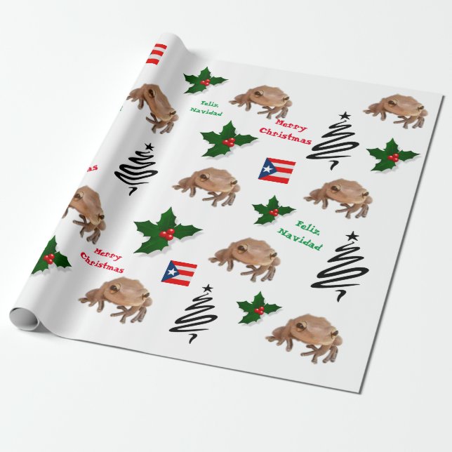 Papier Cadeau Drapeau Porto Rico et coqui (Déroulé)